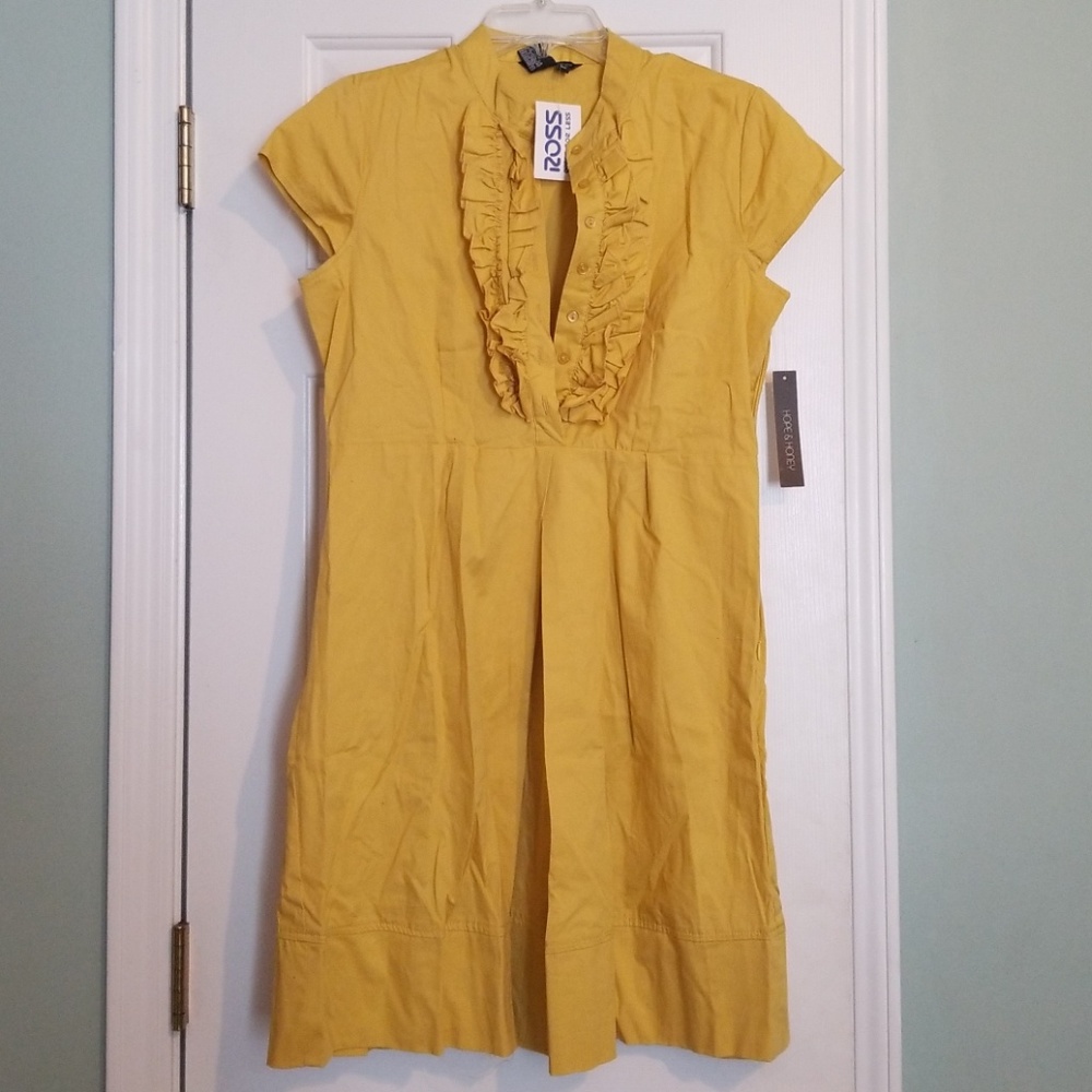 Women's Yellow Dress Button Top Ruffles